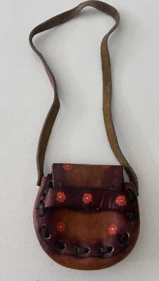 复古 20 世纪 70 年代迷你皮革钱包漆橙色花朵儿童成人 — 第 1/3 张图片