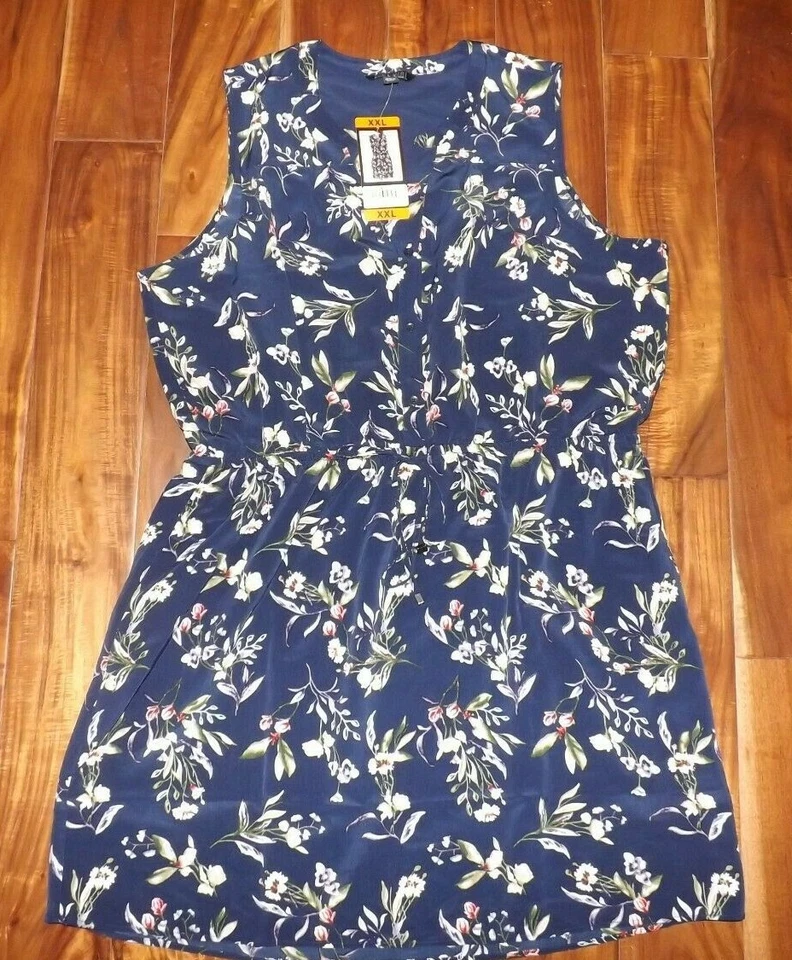 Nicole Miller Navy Floral Sleeveless Dress Size L Large Womens