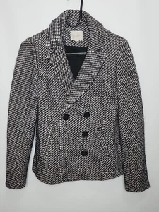 Used Black & White Ann Taylor Houndstooth Pea Waist Length Jacket Size XS (1-4) - Picture 1 of 4