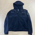 Tommy Hilfiger Expedition Patch Button Up Navy Blue Packable Hood Men's Jacket M