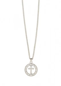 Gemstone Cross Pendant ~ Lead-Free Zinc Alloy/Glass Size: 7/8" & 18" Chain - Picture 1 of 1