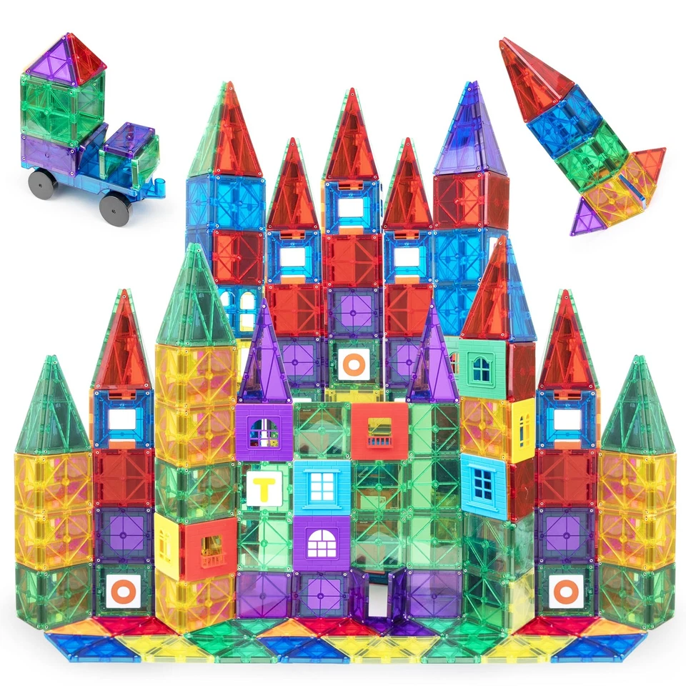Award Winning Playmags Clear Colors D5 Magnetic Tiles Deluxe Building Set 150