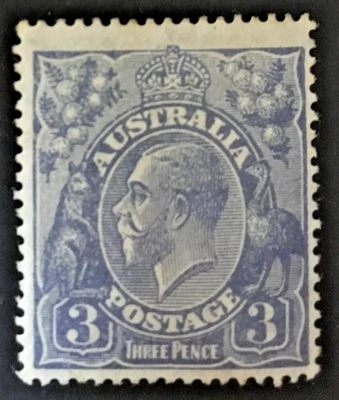 Australia 1926 KGV. 3d. Blue small multy Watermark Mint Hinged As per Photo - Image 1 of 3