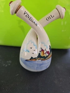 Oil Vinegar Cruet Ceramic Wind Mill Twisted Neck Dual Bud Vase Vintage - Picture 1 of 10