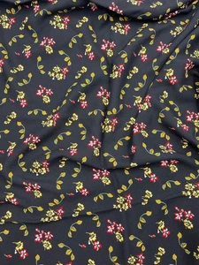 Black Floral Cotton Viscose Fabric – Soft Drapey Material by Yard (150 cm / 59") - Picture 1 of 5