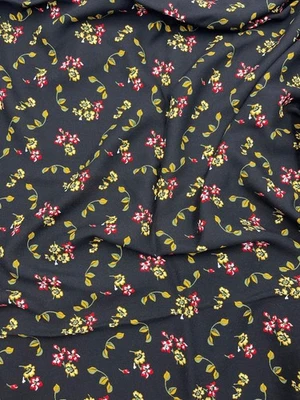 Black Floral Cotton Viscose Fabric – Soft Drapey Material by Yard (150 cm / 59") - Image 1 of 4