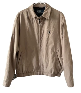 Vtg Polo Ralph Lauren Harrington Jacket Golf Sz Medium Men's Light Khaki/Navy Bl - Picture 1 of 10