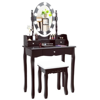 Makeup Vanity Dressing Table Set w/10 Dimmable Bulbs and Touch Switch Brown - Image 1 of 4