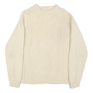 Jersey tejido con cable crema para mujer cuello redondo lana M grueso estampado - Imagen 1 de 6