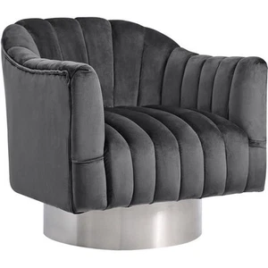 Maklaine 18" Contemporary Tufted Velvet Swivel Accent Chair in Gray/Chrome - Picture 1 of 5
