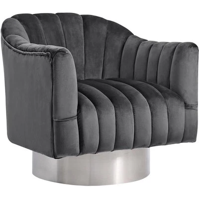 Maklaine 18" Contemporary Tufted Velvet Swivel Accent Chair in Gray/Chrome - Image 1 of 4