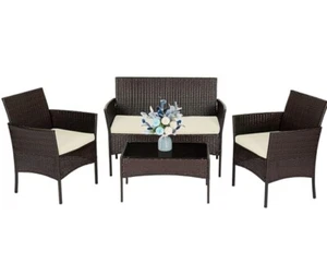 4 Pieces Wicker Sofa Patio for Yard,Pool or Backyard Furniture Set Outdoor - Picture 1 of 11