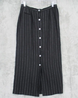 Falda Adrienne Vittadini Mujer 12 Lino Midi Botón Frontal Rayas Informal Foto 1 de 4