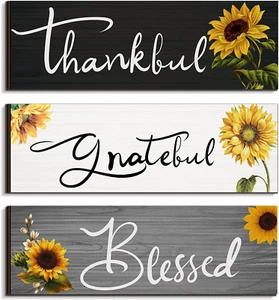 3 Pcs Sunflowers Thankful Grateful Blessed Wall Decor Sunflower Kitchen Decor Gi - Picture 1 of 12