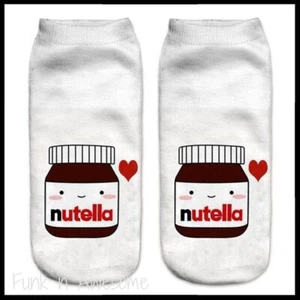 Nutella ANKLE SOCKS. Kawaii Nutella Jar with Love Heart. WHITE. Ladies Sz 2-7 - Picture 1 of 2