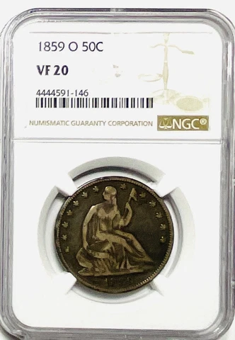 1859-O Seated Liberty Half Dollar -  NGC VF20 - Nice Type Coin Cover