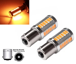 2X Coche 1156 BAU15S Amarillo SMD 33 LED Luz de freno Luz trasera Intermitente 12V Ámbar Coche - Imagen 1 de 7