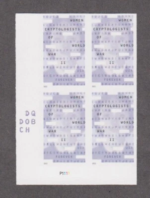 2022 US Imperf Women Cryptographers Forever Plate Block of 4 Scott 5747a NDC - Image 1 of 2