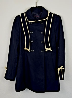 Abrigo Betsey Johnson Guisante Negro Doble Pecho Decorativo Tubería y Arcos Talla 10 Foto 1 de 4