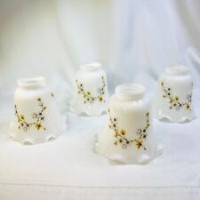 Vintage Glass Ceiling Fan Lampshades Dogwood Blossoms Motif Ruffle Edge Set of 4