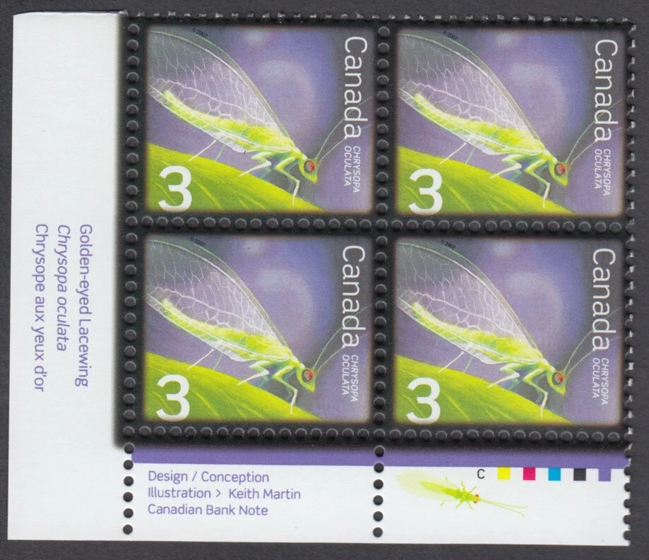 Canada - #2235 Beneficial Insects - Golden-eyed Lacewing Plate Block - MNH - Image 1 of 1