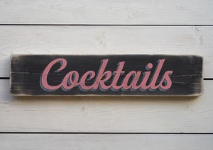 COCKTAILS Vintage Style Wooden Sign. Handmade Retro Home Gift - Picture 1 of 20
