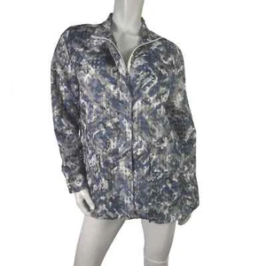 Erin London Sz. Large Sheer Art to Wear Blue Zip Up Lightweight Roll Tab Jacket - Picture 1 of 10