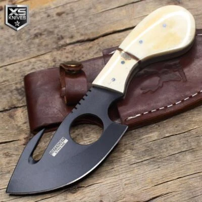 DEFENDER XTREME 7" HANDMADE Bone Handle GUT HOOK Tactical Fixed Blade SKINNER Knife Hunting BLK