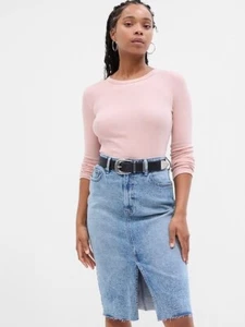 GAP Crew-Neck Soft Ribbed-Knit Long Sleeve T-Shirt-Pink Standard-Women's Size XL - Picture 1 of 7
