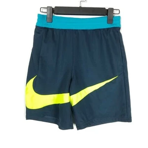 Nike Dri-Fit Standard Fit Athletic Shorts Boys L Gray Blue Yellow Swoosh Front - Picture 1 of 8
