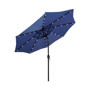 9 Ft. Solar Lighted Patio Umbrella with Base Included Navy Blue - Picture 1 of 5