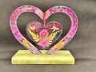 Resin Double Heart With Real Flowers And Stand