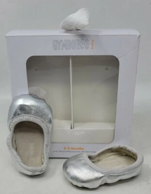 Gymboree Shiny Silver Flats Baby Girl crib shoes 0-3 Months Unused in Box - Image 1 of 4