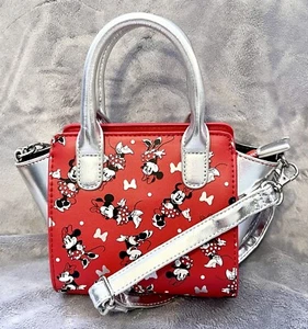 Disney Parks Minnie Mouse Small Crossbody/Hand Bag Red Silver Bows Girls - Picture 1 of 18