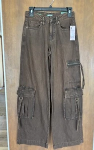 Mid-Rise Baggy Cargo Jean Womens Sz 00 Brown Wide-Leg NWT Wild Fable - Picture 1 of 12