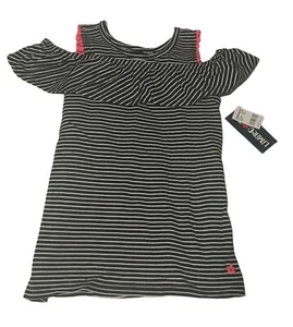 LIMITED TOO Girls Striped Shirt Shoulder Sleeve BLACK & WHITE XL SIZE 12 NWT - Picture 1 of 8