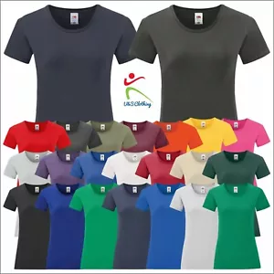 Fruit Of The Loom New Girls & Ladies Iconic T-Shirt Plain 100% Cotton Tee TShirt - Picture 1 of 28