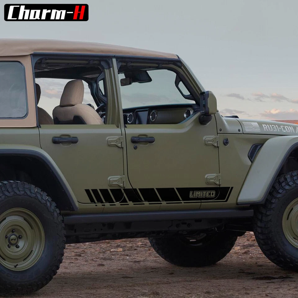 2pcs Car Door Side Skirt Rocker Panel Racing Stripes for Jeep Wrangler JK JL — 第 1/4 张图片