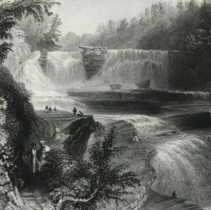TRENTON HIGH FALLS WH Bartlett & NP Willis original antique print 1840 - Picture 1 of 3