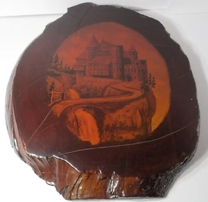 Vintage 1981 Castle Painting on Wood Slab Real Estate Sign Spooky Weird Awesome - Picture 1 of 24