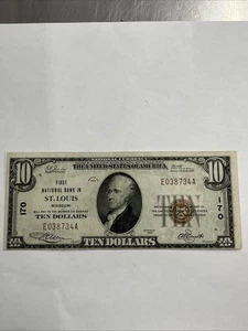 1929 $10 FIRST NATIONAL BANK IN ST. LOUIS MISSOURI - Picture 1 of 8