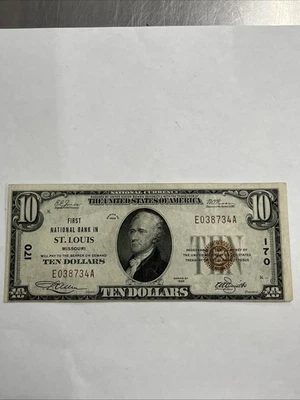 1929 $10 FIRST NATIONAL BANK IN ST. LOUIS MISSOURI - Image 1 of 4