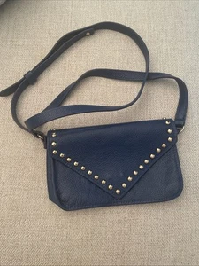 BTB Los Angeles Blue Leather Gold Studded Adjustable Crossbody - Picture 1 of 11