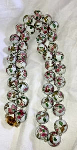 Chinese Cloisonne Hand Knotted Vintage Necklace Gold Tone Clasp 41 Beads 28 Inch - Picture 1 of 7