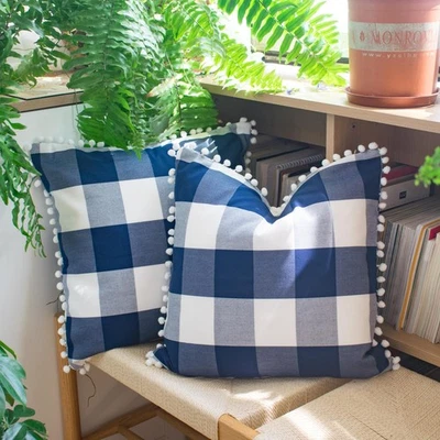 Navy Blue Buffalo Plaid Pillow Covers Navy Blue Throw Pillow Covers 20x20 Far... - Image 1 of 4