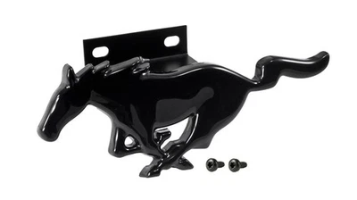 1994-2004 Mustang Front Grille Gloss Black Running Horse Pony Emblem w/ Bracket - Image 1 of 3