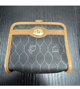 Christian Dior Coin Purse Wallet Beige brown gold honeycomb excellent condition - Picture 1 of 9