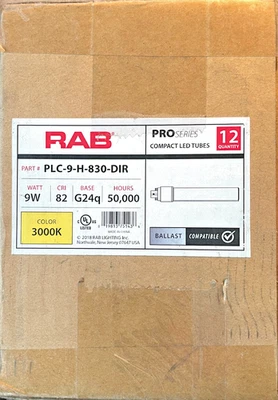 RAB PLC-9-H-830-DIR 9W 82 G24Q 50,000 COLOR 3000K PRO SERIES 12 IN A CASE - Image 1 of 2