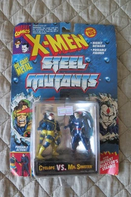 CÍCLOPE VS. MR. SINISTER STEEL MUTANTS FUNDIDO A PRESIÓN CON SOPORTES NUEVO TOY BIZ MUY RARO Foto 1 de 4