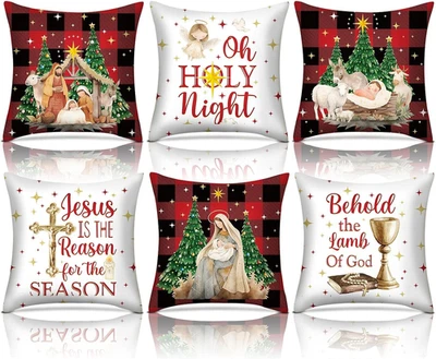 6 Pcs Christmas Pillow Covers 18 X 18 Inch Decorative Lime Green Red Xmas Pillow - Image 1 of 4